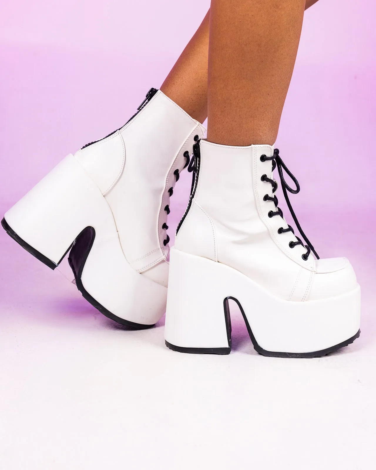 Demonia White Lace-Up Platform Ankle Boots