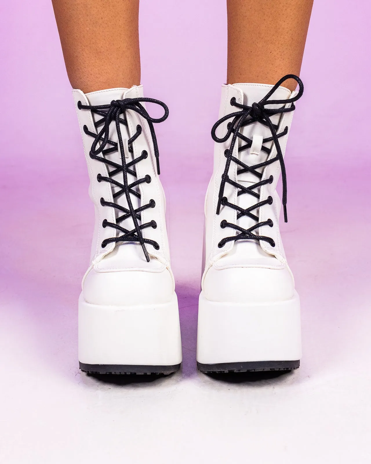 Demonia White Lace-Up Platform Ankle Boots