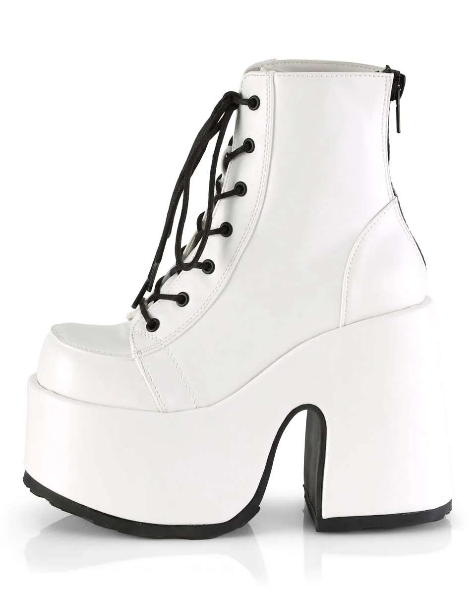 Demonia White Lace-Up Platform Ankle Boots