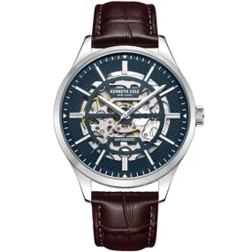 Kenneth Cole Leather Strap Automatic Skeleton Blue Dial Men Watch KCWGE2220401