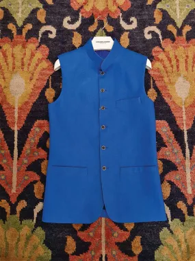 Nabeel & Aqeel Waistcoat Royal Blue Gold Blue Button Men NWCB0054